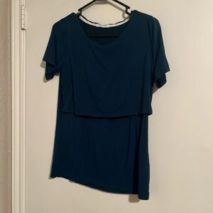 Women’s Dark Blue Layered Short Sleeve Nursing Top Small